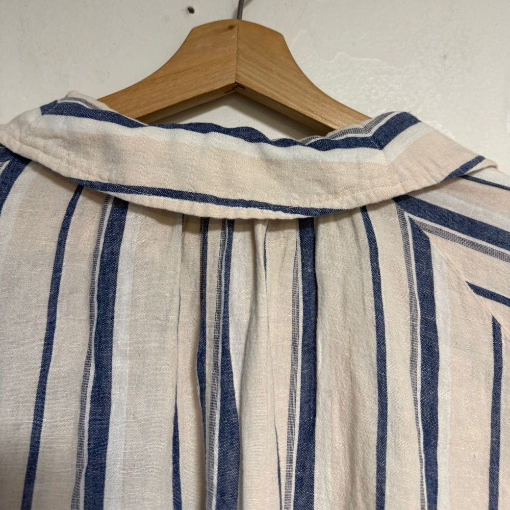 Free People Striped Button-Front Tunic Dress in Cream and Blue - Picture 4 of 11